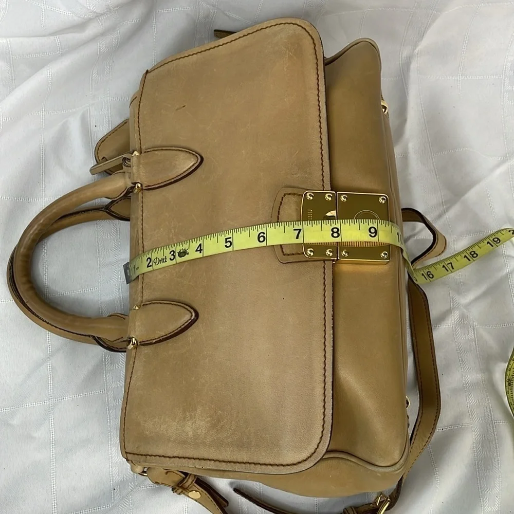 Miu Miu Vitello Leather Flap 2 Way Handbag Satchel Beige